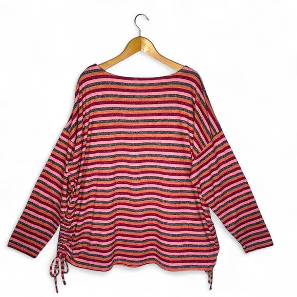 Lane Bryant Women's Boatneck Tee With Side Drawstring 26/28 Gray Pink Stripe - Picture 4 of 13